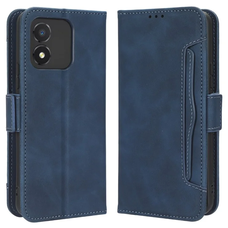 For Honor X5 4G PU Leather Flip Folio Case with Multiple Card Slots Wallet Stand Protective Phone Cover - Blue