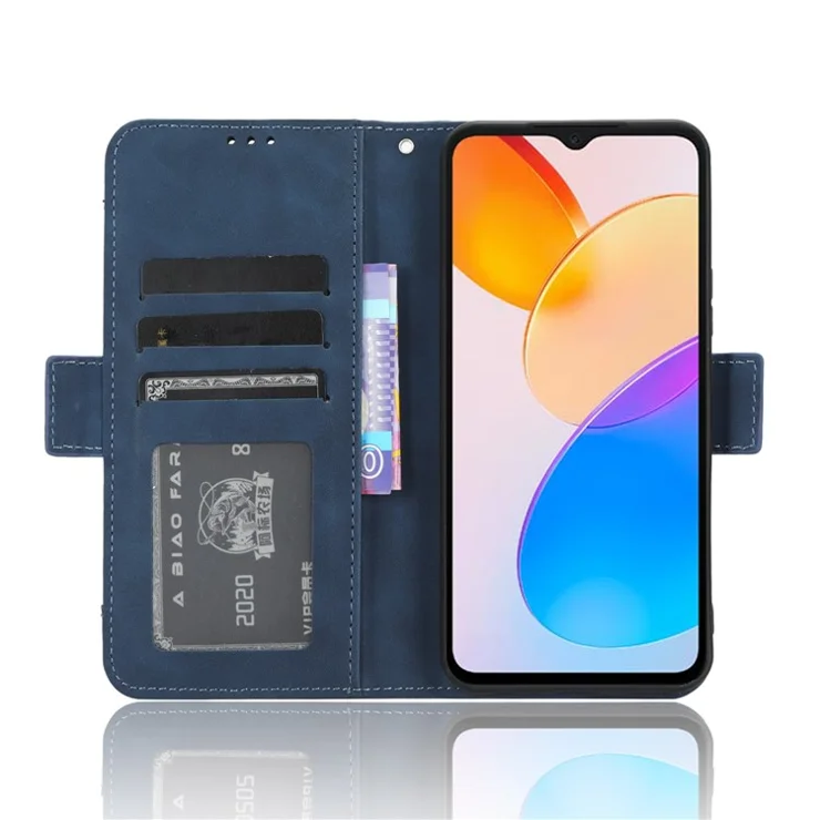 For Honor X5 4G PU Leather Flip Folio Case with Multiple Card Slots Wallet Stand Protective Phone Cover - Blue