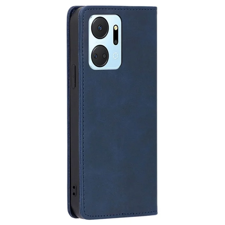 For Honor X7a 5G Calf Texture Phone Case Magnetic Auto-absorbed Wallet Leather Stand Cover - Blue