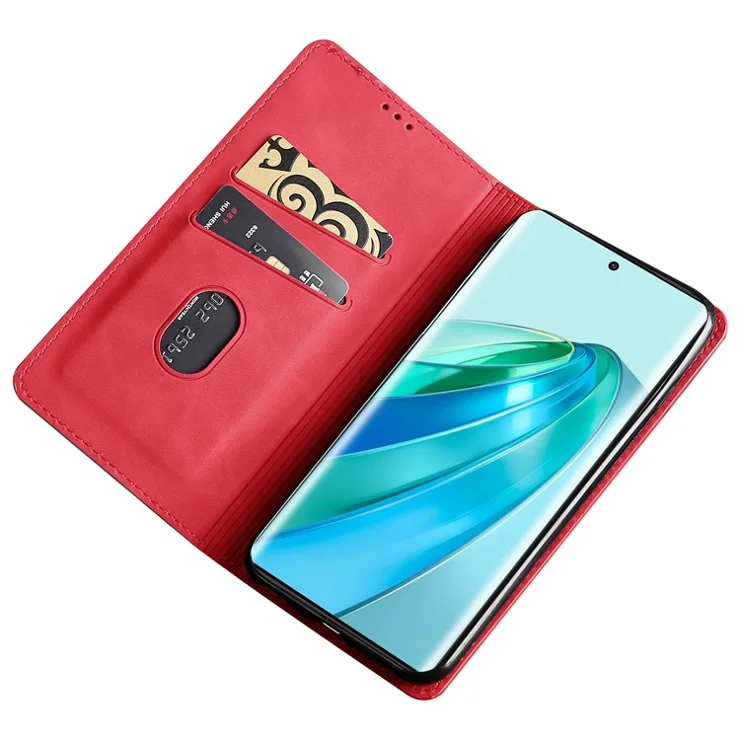 For Honor X8a 4G Card Holder PU Leather Flip Case Stand Skin-touch Feeling Cell Phone Cover - Red