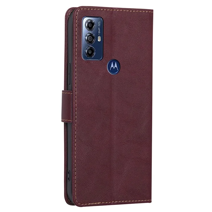 For Motorola Moto G Play (2023) 4G RFID Blocking Phone Case Wallet PU Leather Stand Magnetic Flip Cover - Wine Red