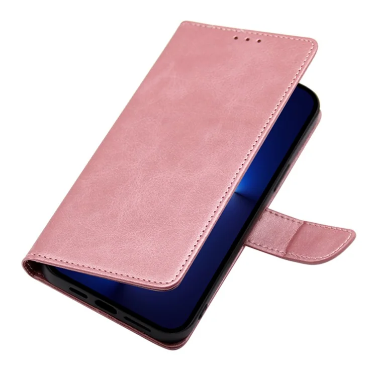 For Motorola Moto G Play (2023) 4G Anti-Fingerprint Wallet Phone Case Magnetic Clasp Stand Leather Phone Cover - Rose Gold