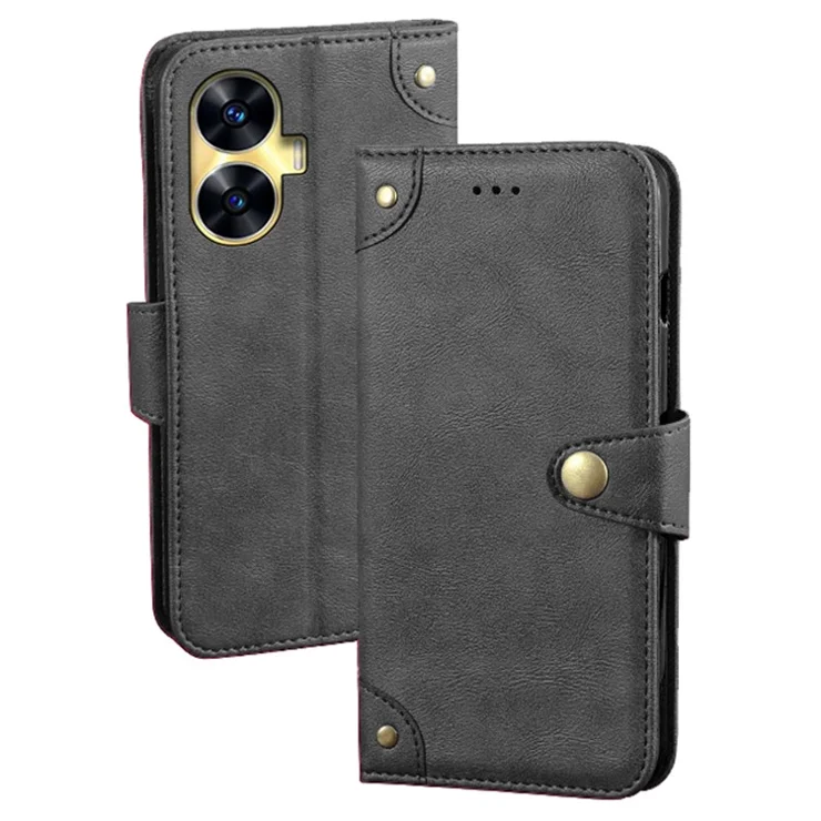 IDEWEI For Realme C55 Protective Phone Case Flip Leather Wallet Cell Phone Stand Cover - Black
