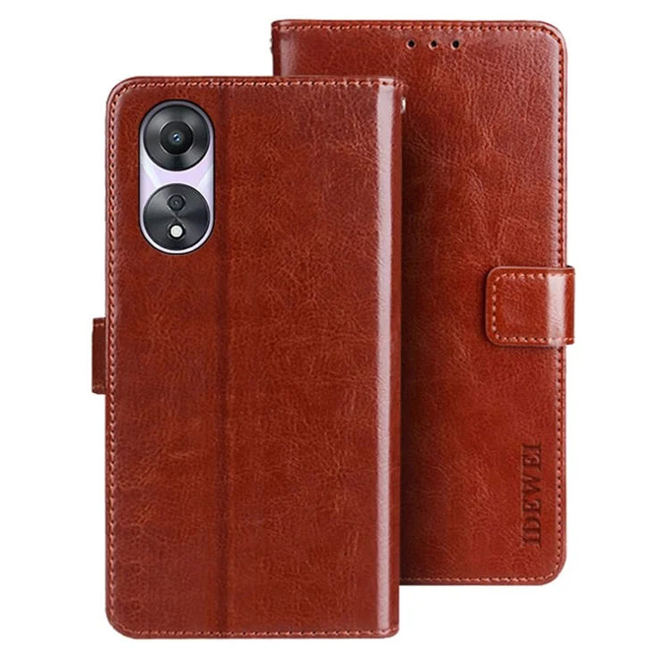 IDEWEI For Oppo A78 5G Phone Case Crazy Horse Texture PU Leather Wallet Flip Stand Cover - Brown