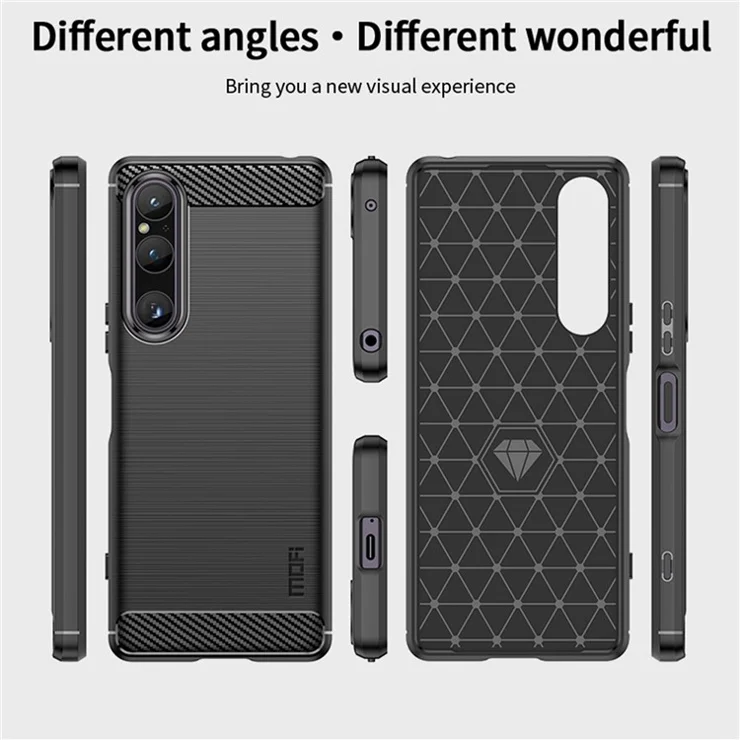 MOFI JK TPU Series-1 For Sony Xperia 1 V Carbon Fiber Brushed Phone Case Soft TPU Phone Back Cover - Blue