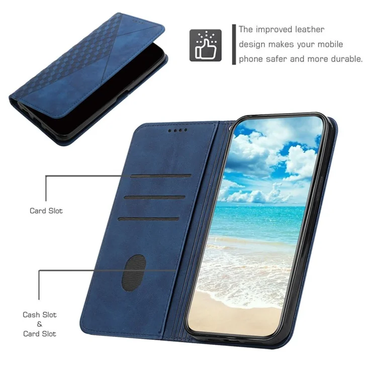 For Motorola Moto G53 5G / G13 4G / G23 4G Imprinted Rhombus Leather Phone Case Shockproof Wallet Stand Cover - Sapphire
