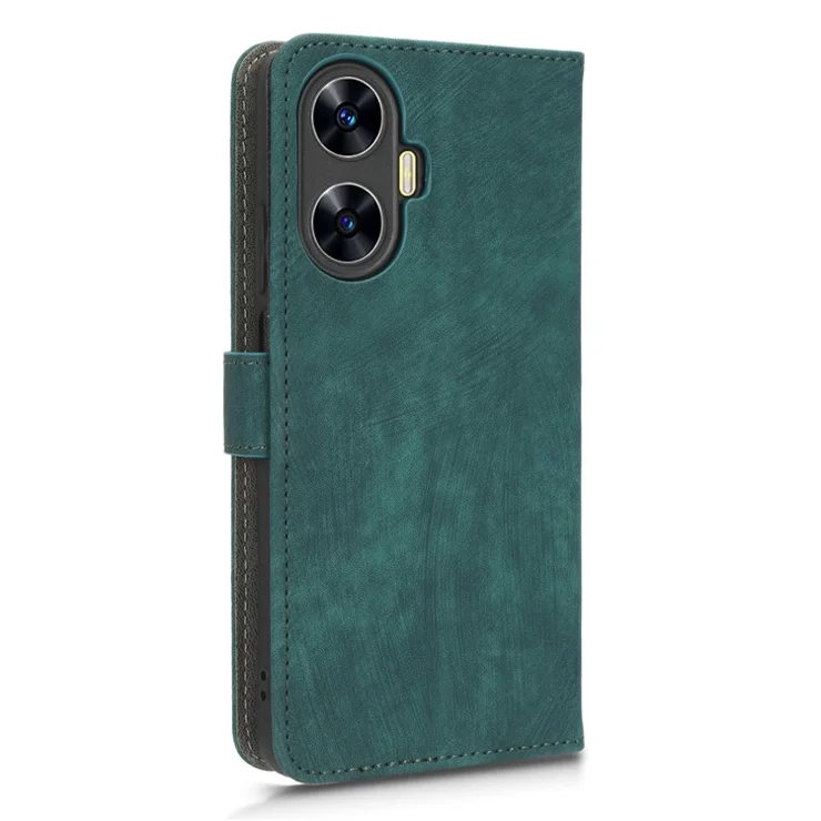 For Realme C55 4G / Narzo N55 4G RFID Blocking PU Leather Phone Case Stand Phone Wallet Cover with Strap - Green