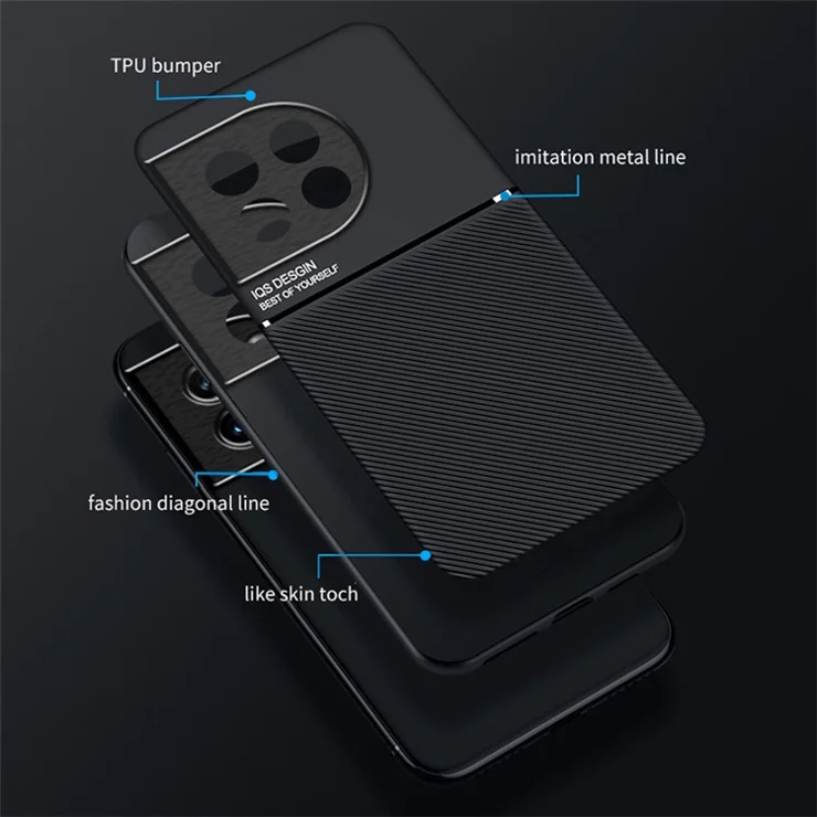Lines Imprinted Slim Case for OnePlus 11 5G PU Leather TPU Case Anti-Scratch Phone Cover - Blue