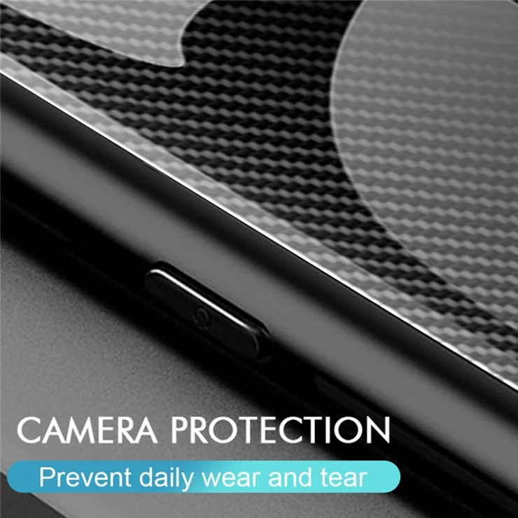 For OnePlus 11 5G TPU+Tempered Glass Phone Case Carbon Fiber Texture Cellphone Protective Cover - Dark Blue