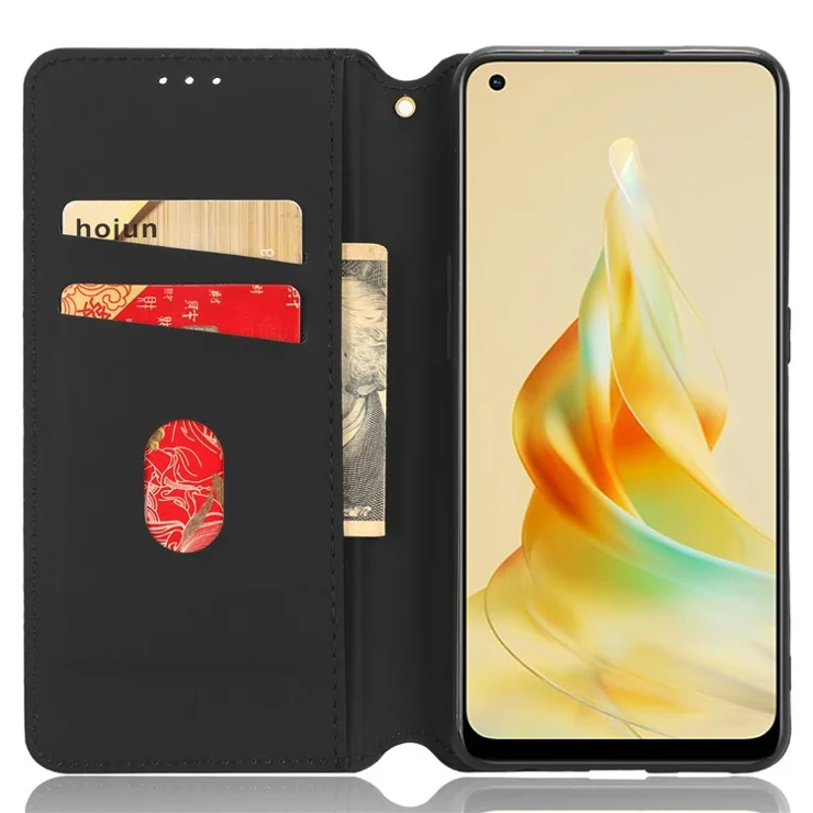 For Oppo Reno8 T 4G PU Leather Flip Wallet Phone Case Rhombus Pattern Imprinted Stand Cover - Black