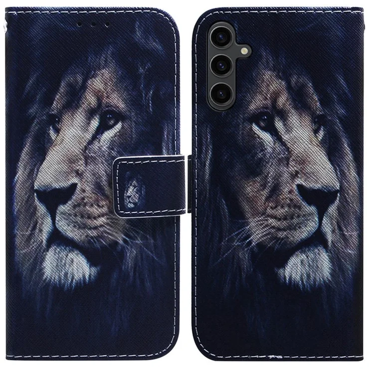 Phone Case for Samsung Galaxy A24 4G (162.1 x 77.6 x 8.3mm) Wallet Leather Cover Pattern Printing Phone Shell - Lion