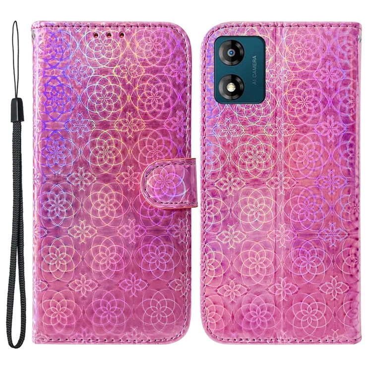 For Motorola Moto E13 4G Stand Wallet Phone Case Dazzling Flower Pattern PU  Leather Cell Phone Cover - Pink