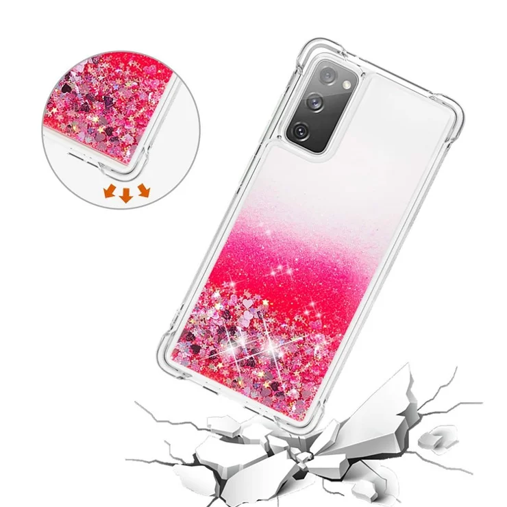 For Samsung Galaxy S20 FE 4G / FE 5G / S20 Lite / S20 FE 2022 TPU Case Glitter Quicksand Shockproof Phone Back Cover - Pink / Hearts