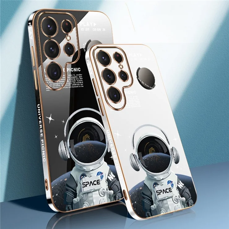 RZANTS For Samsung Galaxy S21 Ultra 5G Soft TPU Electroplating Phone Case Headphone Astronaut Pattern Shockproof Cover - Black