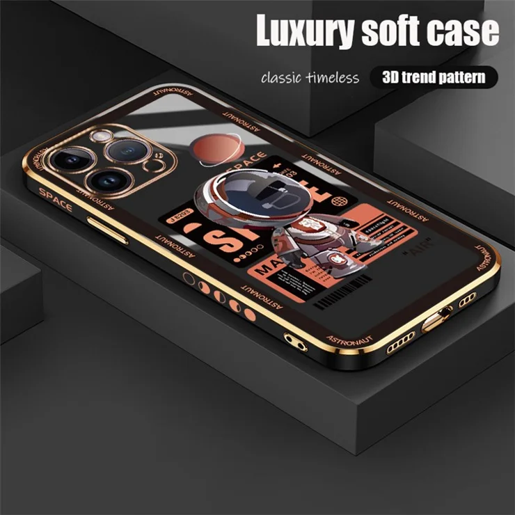 RZANTS For iPhone 13 Pro Max Spaceman Pattern Phone Case Electroplating Phone TPU Cover - Black