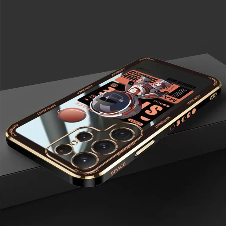 RZANTS TPU Phone Case for Samsung Galaxy S21 Ultra 5G Electroplating Spaceman Pattern Cover - Black
