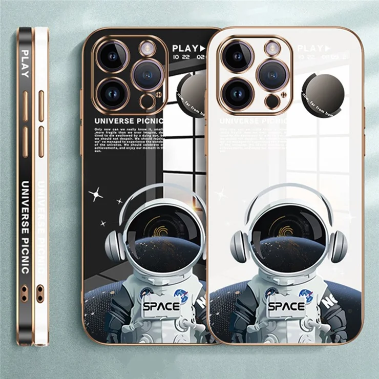RZANTS For iPhone 13 Pro Protective Phone Case Headphone Astronaut Pattern Electroplating Phone Cover - Black