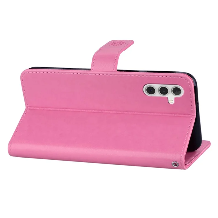 For Samsung Galaxy A34 5G Leather Phone Case Stand Wallet Imprinted Owl Flower Pattern Cell Phone Cover - Rose