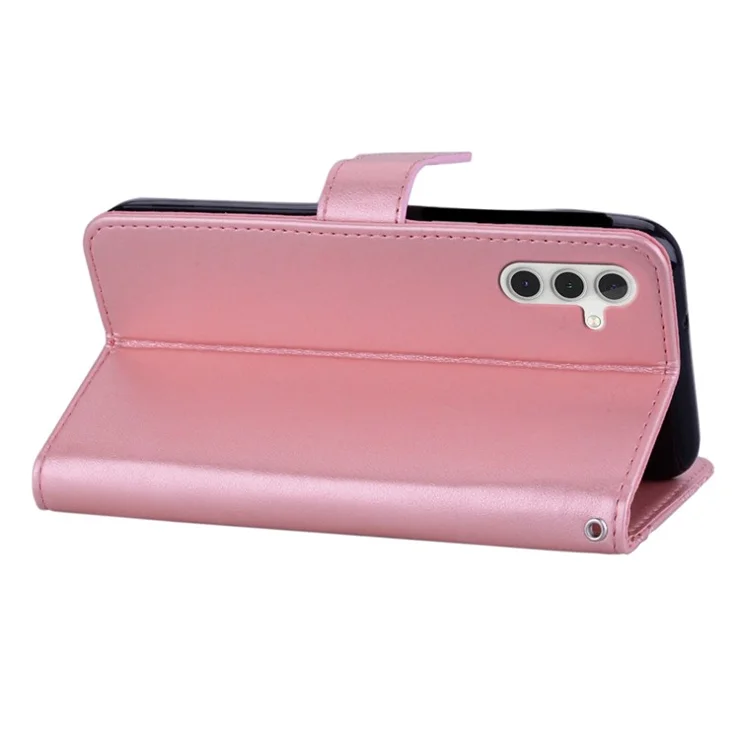 For Samsung Galaxy A54 5G Stand Wallet Phone Leather Cover Imprinted Owl Flower Cell Phone Case - Rose Gold