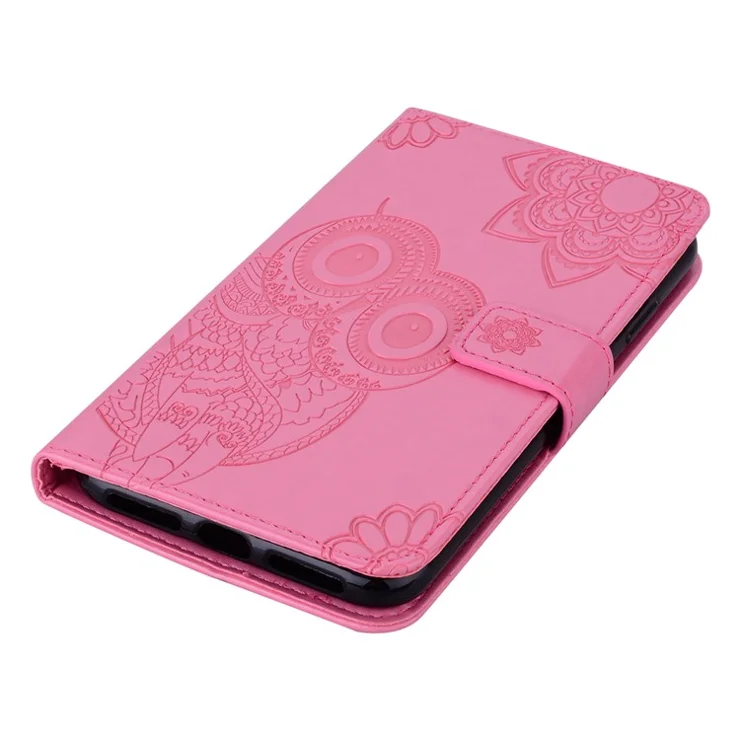 For Motorola Moto G73 5G PU Leather Stand Phone Case Imprinted Owl Flower Phone Wallet Cover - Rose