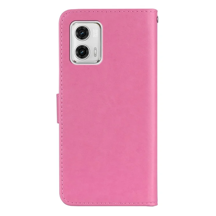 For Motorola Moto G73 5G Rhinestone PU Leather Phone Case Imprinted Owl Flower Stand Wallet Flip Cover - Rose