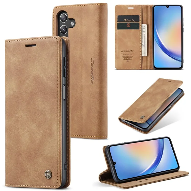 CASEME 013 Series Phone Shell for Samsung Galaxy A24 4G (162.1 x 77.6 x 8.3mm) PU Leather Case Wallet Stand Flip Cover - Brown
