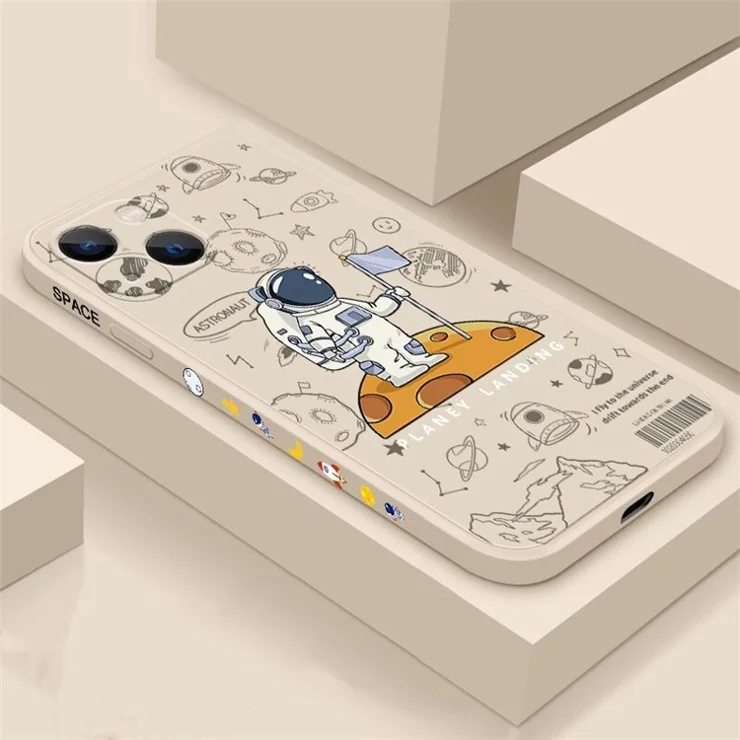 For iPhone 14 Plus Precise Cutout Anti-drop Phone Case Moon Astronaut Pattern TPU Back Cover - White