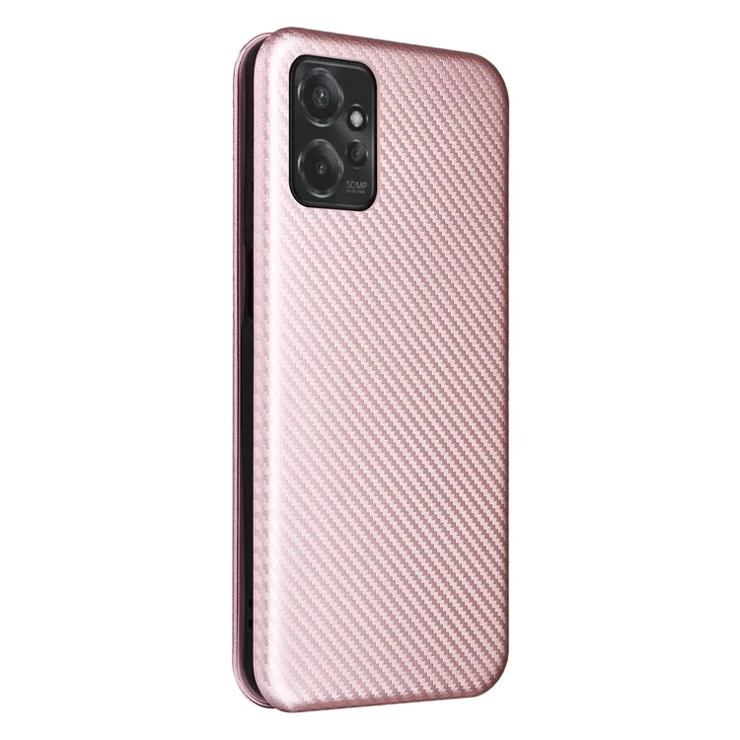 For Motorola Moto G Power 5G Leather Stand Phone Case Carbon Fiber Texture Card Holder Phone Cover - Rose Gold