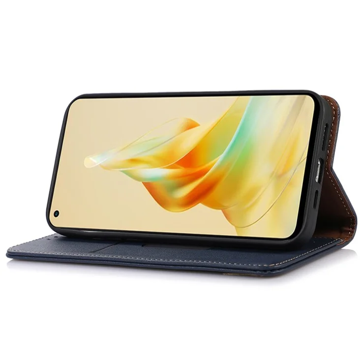 KHAZNEH for Oppo Find X6 Pro RFID Blocking Phone Stand Case Genuine Cowhide Leather Wallet Cover - Blue