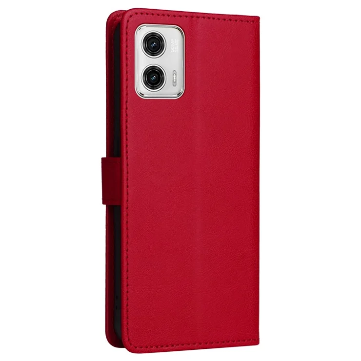 For Motorola Moto G73 5G PU Leather Wallet Case Solid Color Stand Phone Cover with Strap - Red
