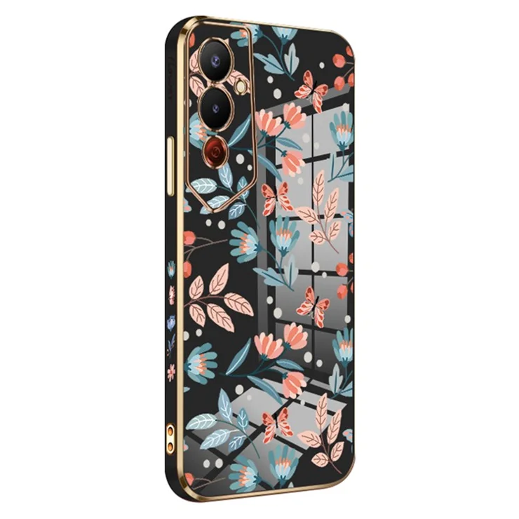 RZANTS For TECNO Pova 4 Pro 4G Electroplating Frame Phone Cover Flower Butterfly Pattern TPU Case - Black