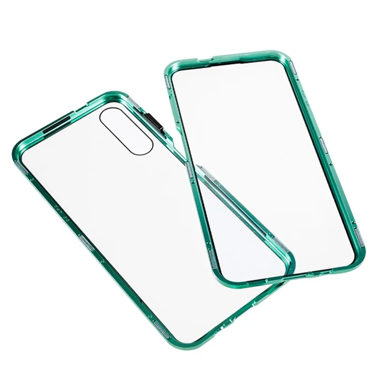 For Samsung Galaxy A14 5G / 4G Double Side Tempered Glass Phone Case Magnetic Metal Frame Cover - Green