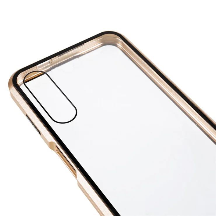 For Samsung Galaxy A14 5G / 4G Double Side Tempered Glass Phone Case Magnetic Metal Frame Cover - Gold