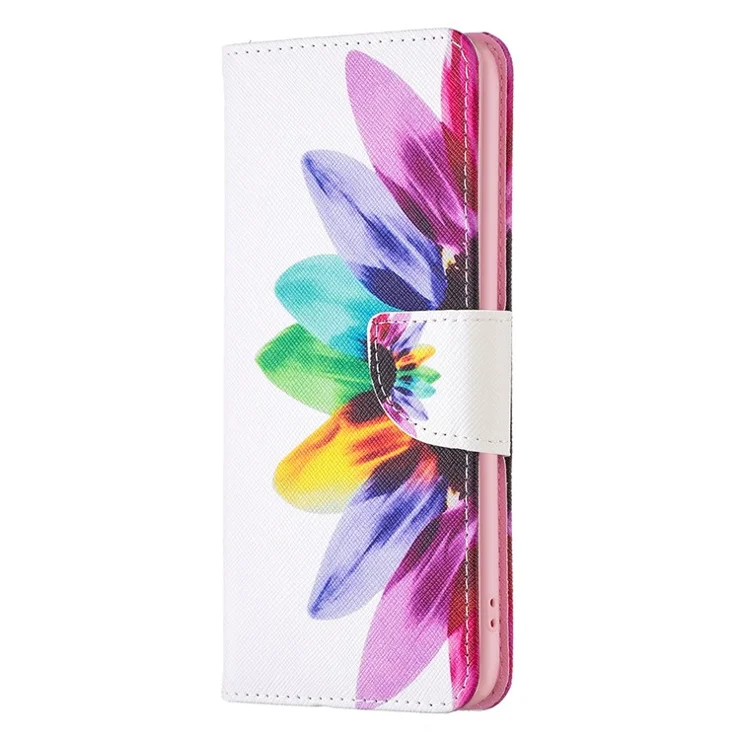 For Samsung Galaxy A24 4G (162.1 x 77.6 x 8.3mm) Pattern Printing Anti-drop Phone Case PU Leather Wallet Stand Cover - Sunflower