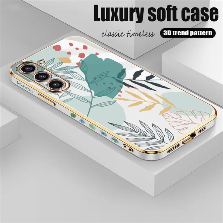 RZANTS For Samsung Galaxy S23 Green Leaves Pattern Protective Cover Electroplated TPU Phone Case - White