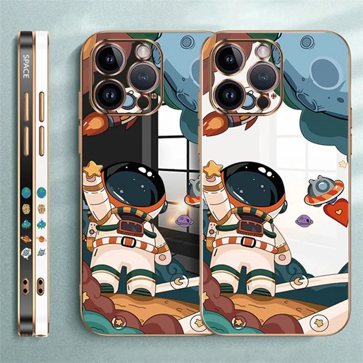 RZANTS For iPhone 13 Pro Electroplating Phone Cover Astronaut Spaceship Pattern Phone TPU Case - White