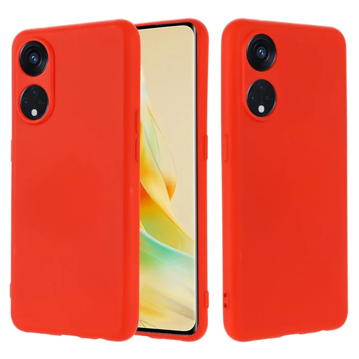 For Oppo Reno8 T 5G / A1 Pro 5G Liquid Silicone Soft Lining Cover Anti-Scratch Phone Case with Strap - Red