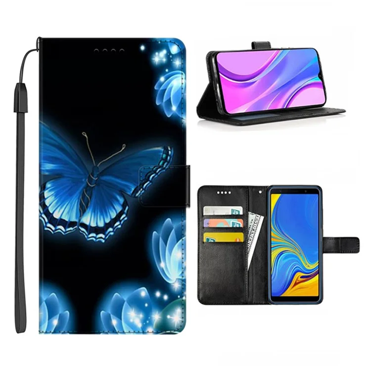 For Honor X9a 5G PU Leather Phone Case Pattern Printing Folding Stand Wallet Cover with Strap - Glowing Butterfly