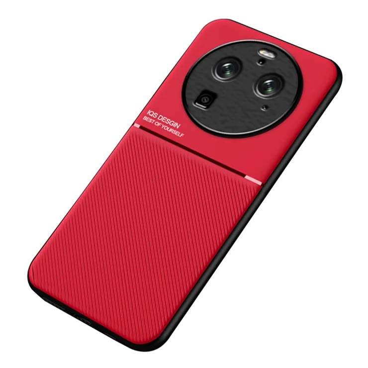 For Oppo Find X6 Pro Lines Imprinted Leather+TPU Phone Case Anti-drop Phone Cover - Red