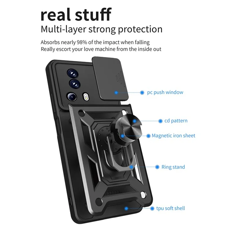 For Xiaomi 13 Lite / Civi 2 5G Kickstand PC+TPU Phone Case Slide Camera Lens Protection Phone Cover - Silver