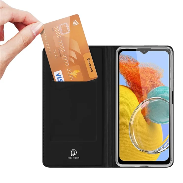 DUX DUCIS Skin Pro Series for Samsung Galaxy M14 5G Phone Case with Card Holder PU Leather Stand Flip Cover - Black