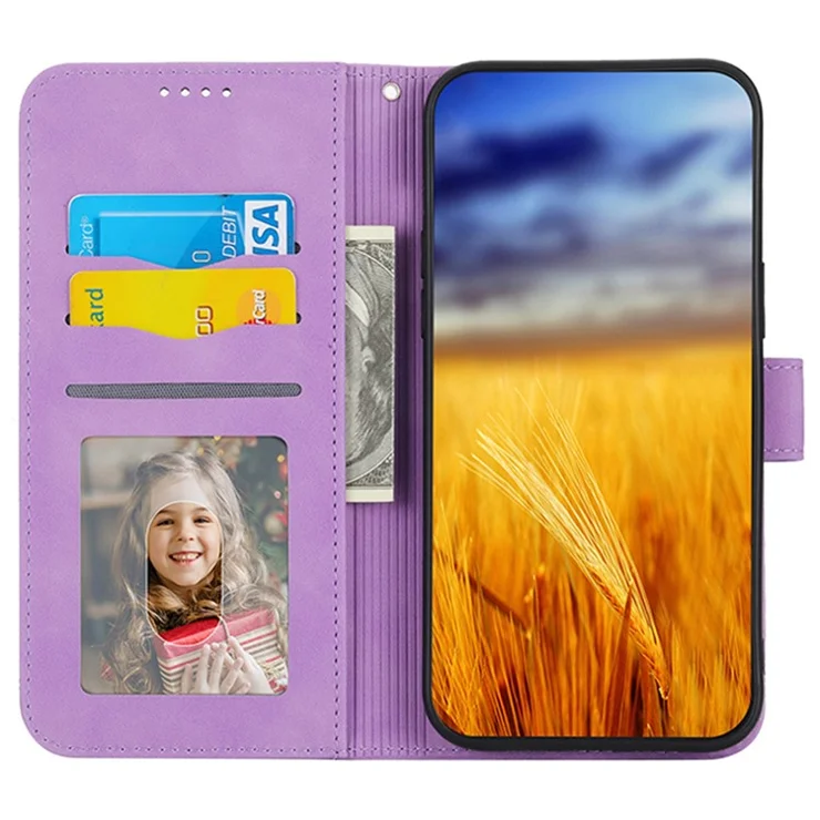 DIERFENG DF-03 For Samsung Galaxy A24 4G (162.1 x 77.6 x 8.3mm) Leather Phone Case Lines Imprinted Phone Cover with Wallet Stand - Purple