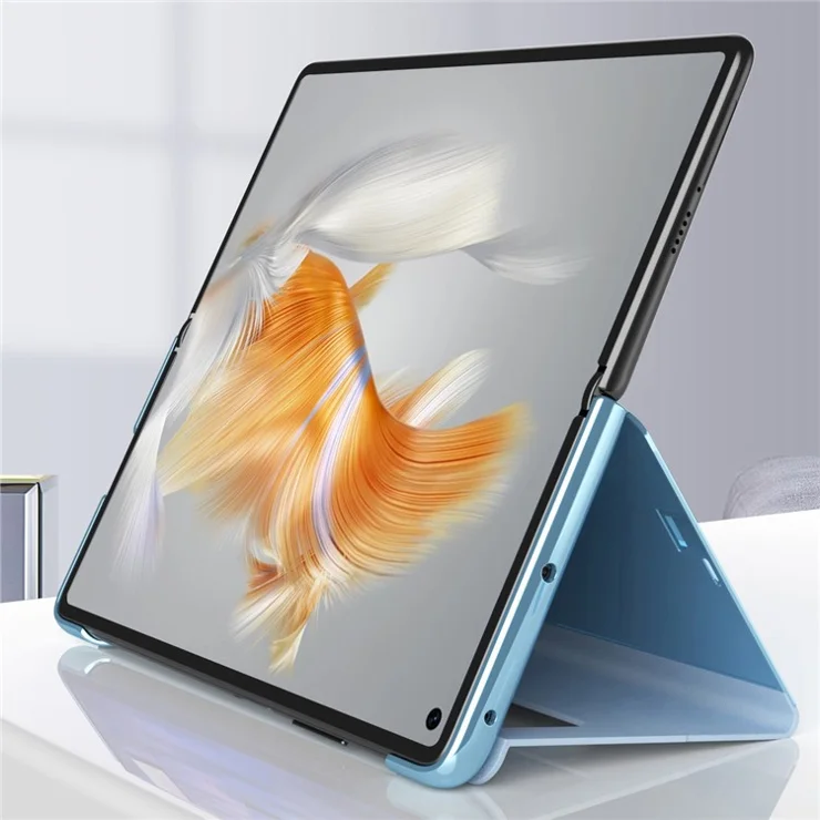 For Huawei Mate X3 5G Electroplating Mirror Surface Phone Case View Window Leather Phone Cover - Black
