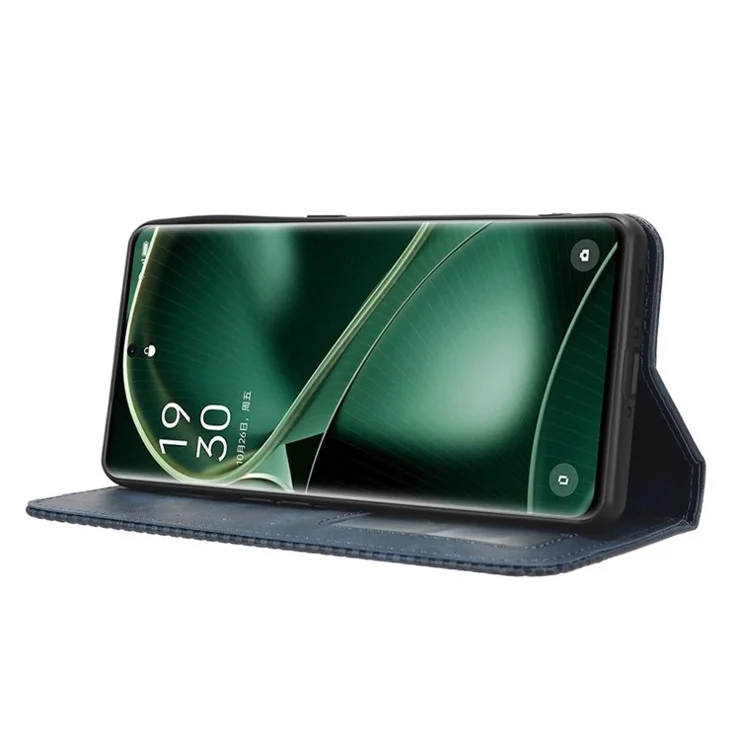 Stand Shell for Oppo Find X6 Pro PU Leather Magnetic Retro Phone Cover Cell Phone Wallet Case - Blue