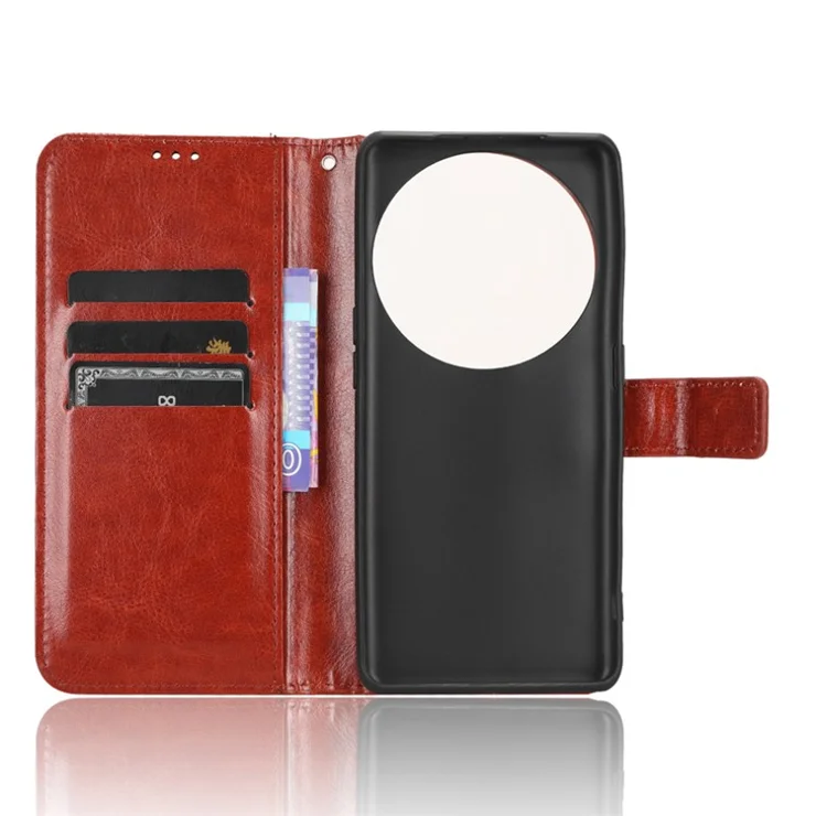 For Oppo Find X6 Pro Magnetic Wallet Flip Case PU Leather Crazy Horse Texture Stand Phone Cover - Brown