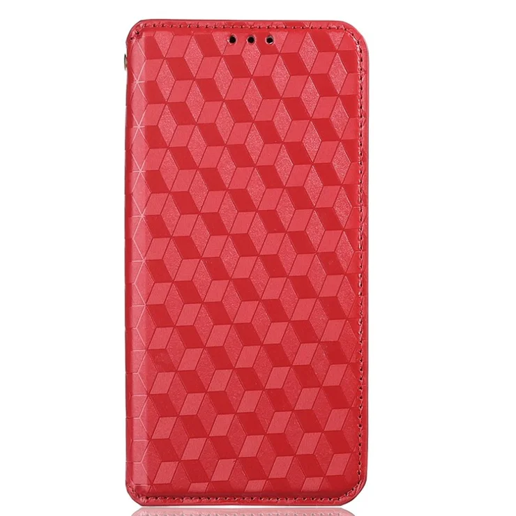 For Umidigi G1 / G1 Max Imprinted Rhombus Pattern PU Leather+TPU Cover Stand Phone Wallet Case - Red