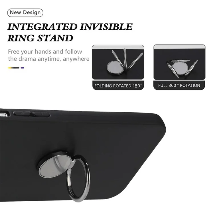 For Google Pixel 7 Pro 5G Back Protector TPU Cover Phone Case with Ring Kickstand Matte Shell - Black