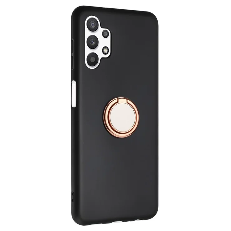 For Samsung Galaxy A32 5G / M32 5G Mirror-like Ring Kickstand Fingerprint Free TPU Case Matte Phone Cover - Rose Gold