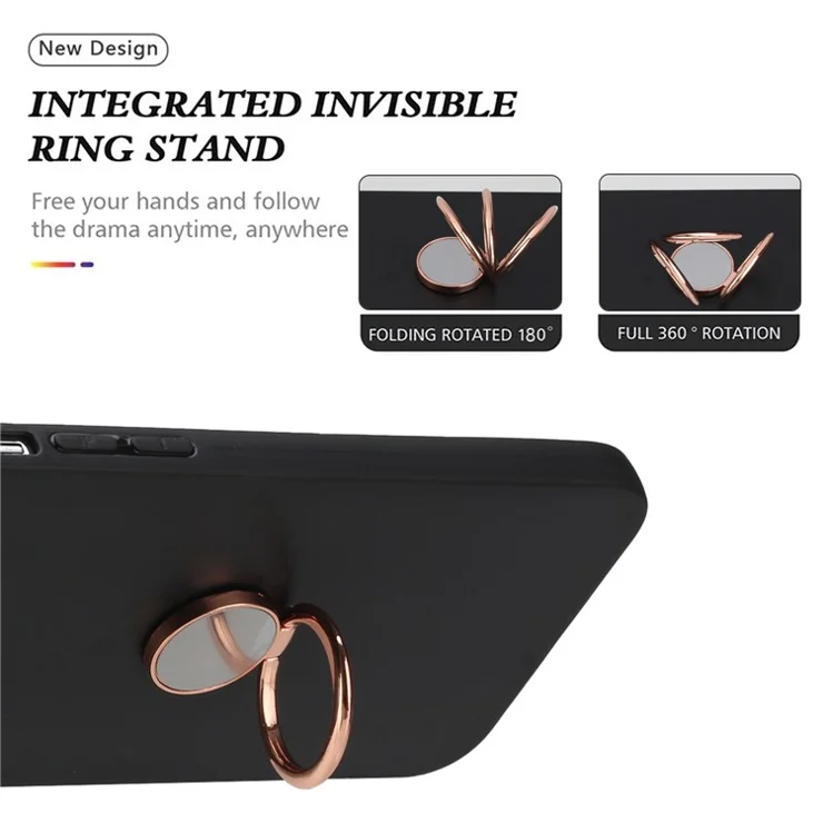 For Samsung Galaxy A32 5G / M32 5G Mirror-like Ring Kickstand Fingerprint Free TPU Case Matte Phone Cover - Rose Gold