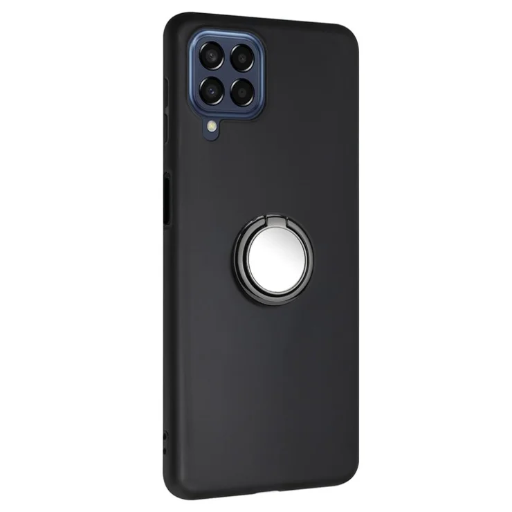 Matte Phone Case for Samsung Galaxy A12 / M12 Fall-proof TPU Back Cover with Ring Kickstand - Black